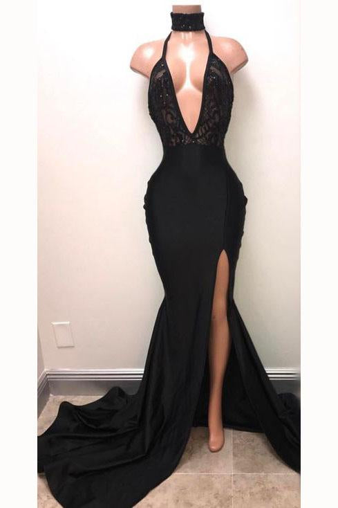 black sleeveless evening gown