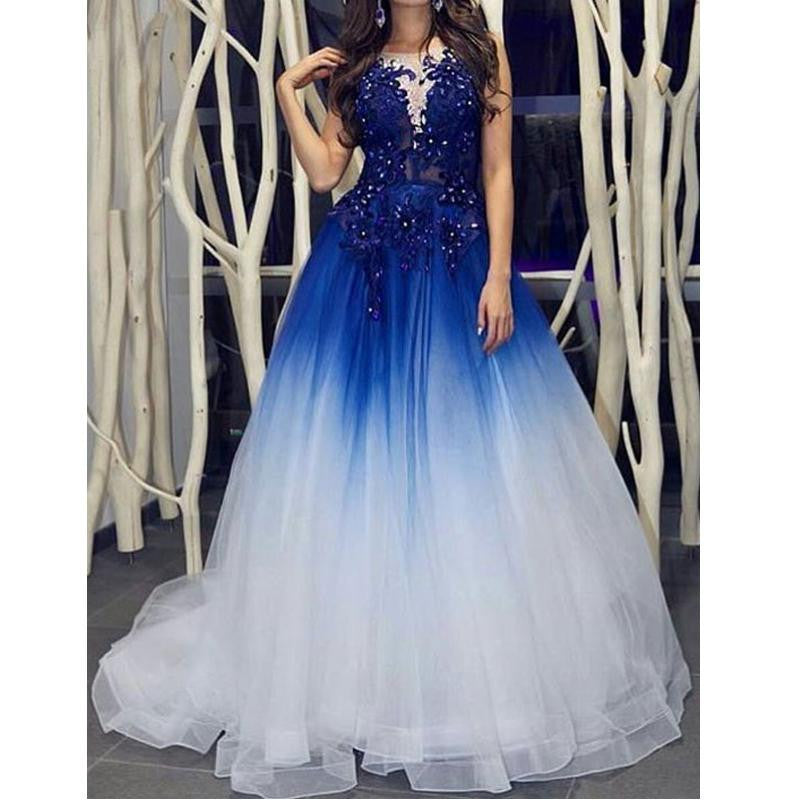 blue and white dress formal