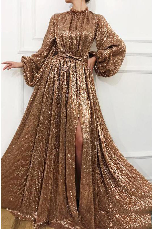 a line long sleeve gown