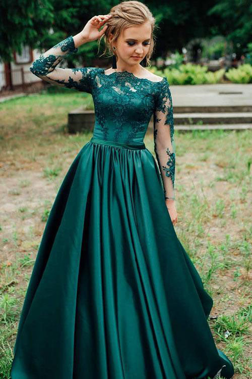 long sleeve dark green dress