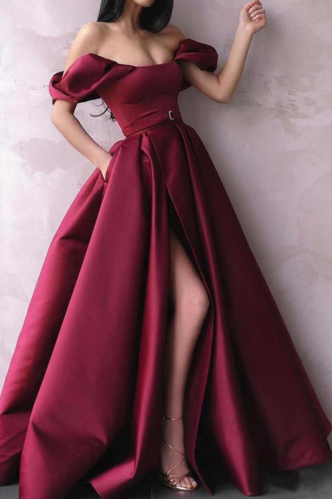 maroon prom dress with slit