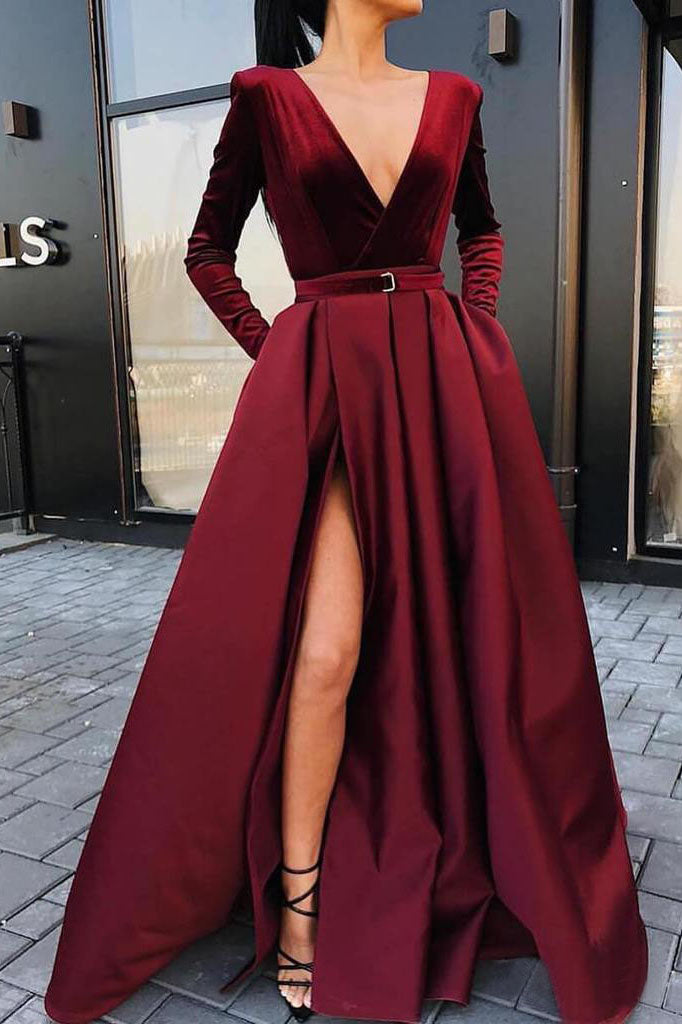 formal dresses in burgundy