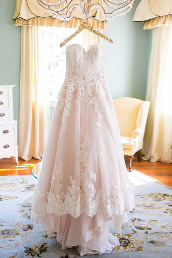 blush a line wedding dress