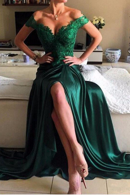 dark green lace prom dress