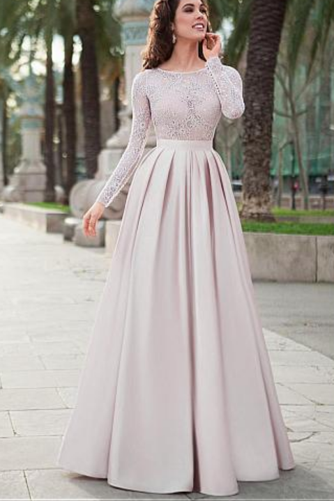long sleeve a line formal dress