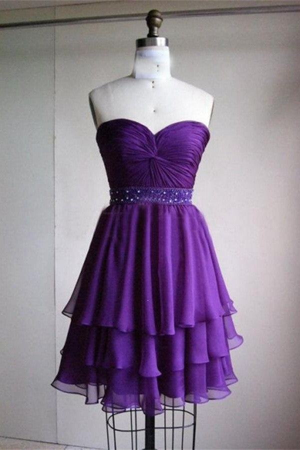 Cute Short Purple Strapless Elegant Dresses Okdresses