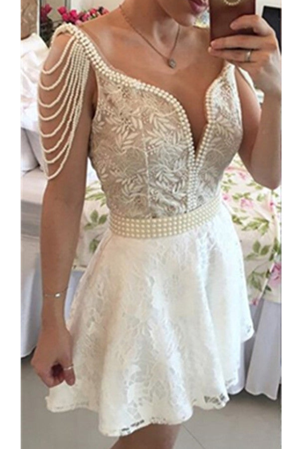 lace and beads white dress