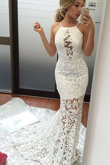 white halter prom dress