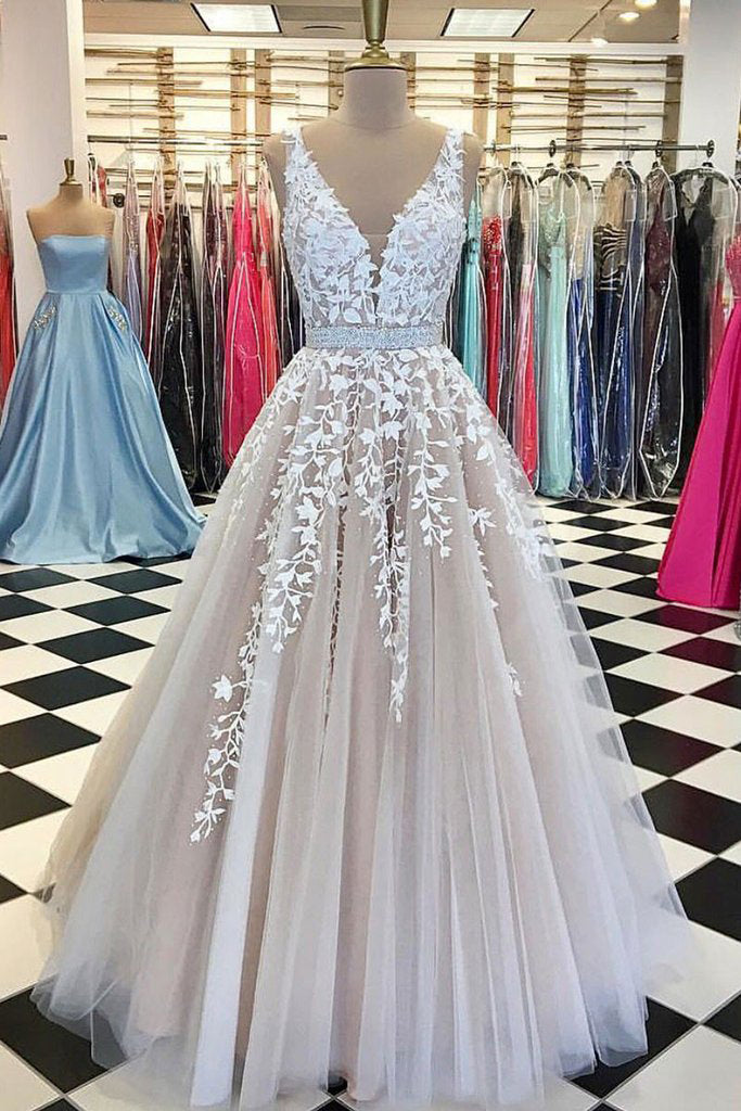 v neck evening gown