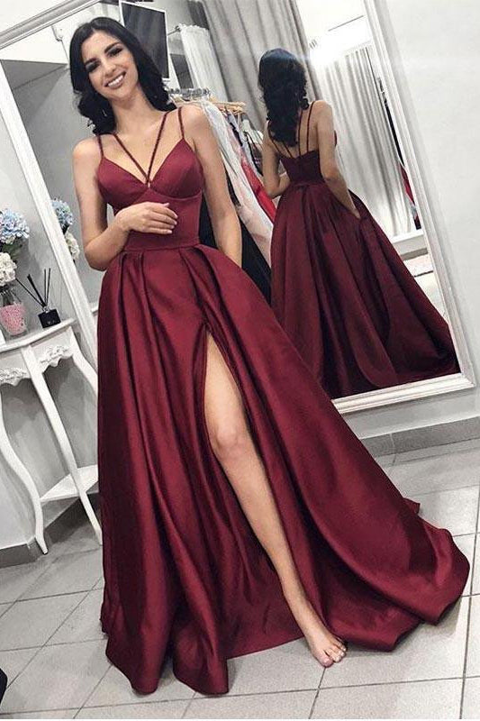 red maroon prom dress