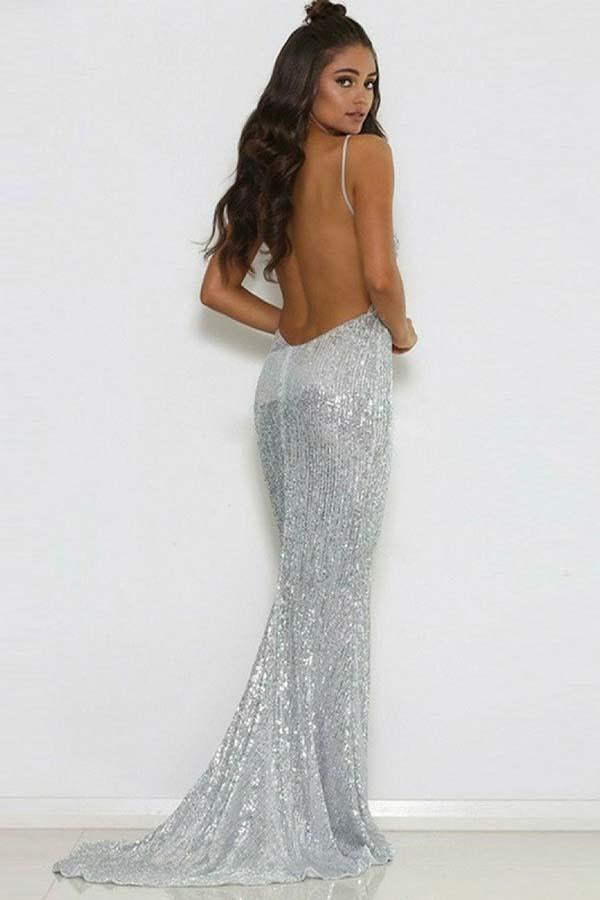 silver backless dress