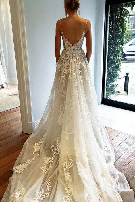 deep v backless wedding dress