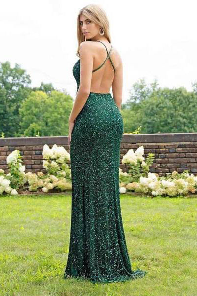 emerald green slit dress