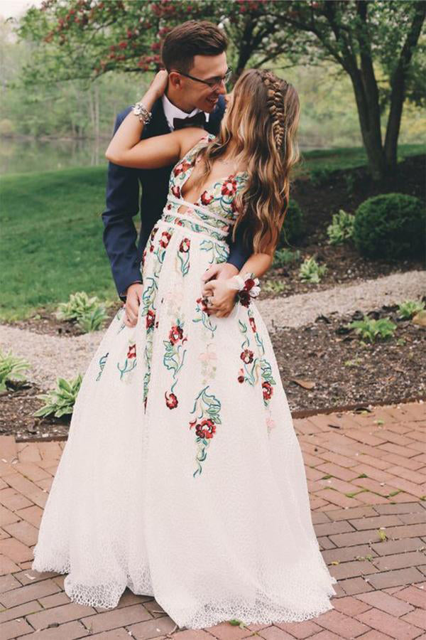 flower applique prom dress