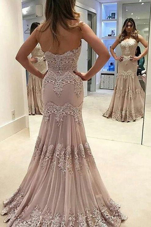 strapless lace prom dress