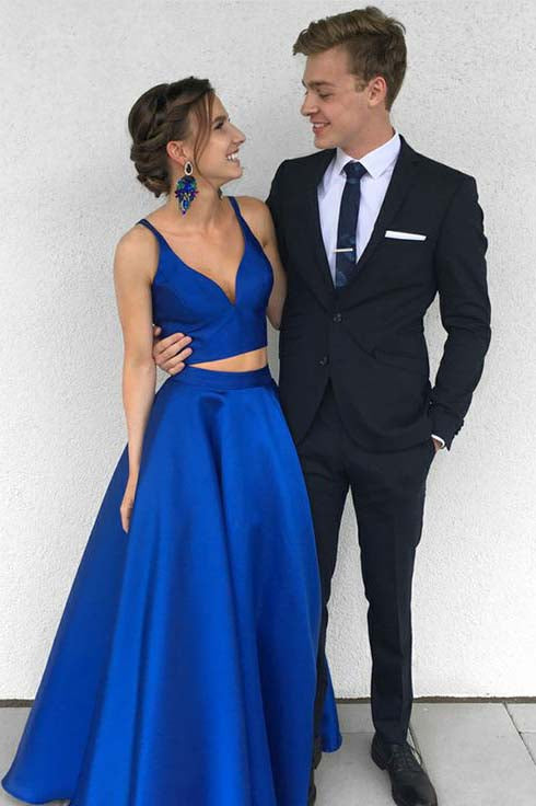 simple blue prom dress