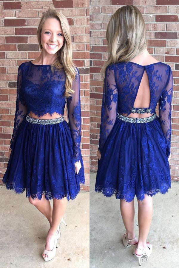 royal blue prom dress with lace sleeves