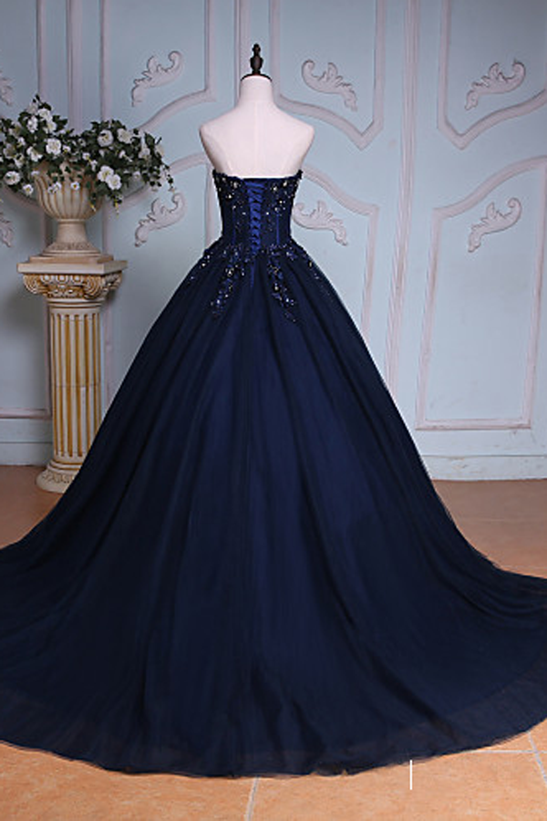 navy blue dress with train