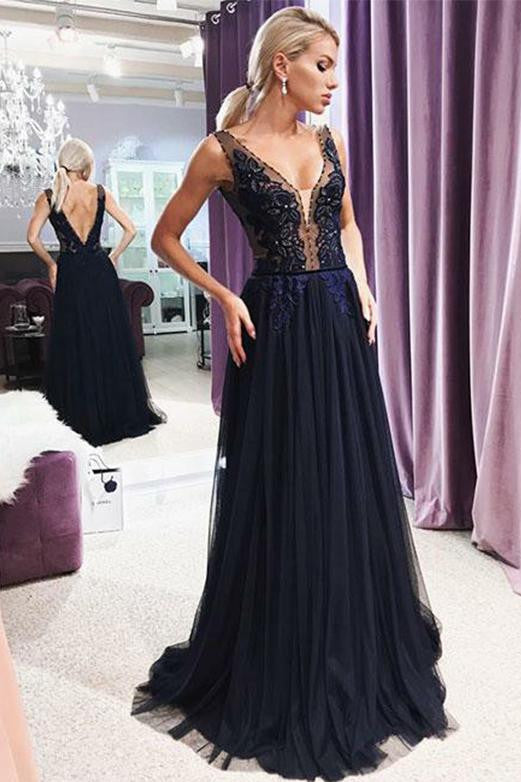 backless navy dress