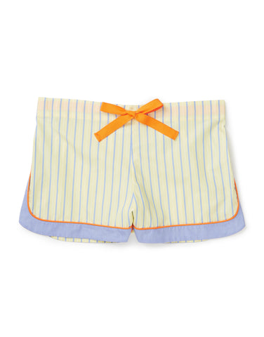 Yellow shorts with blue and orange detailing