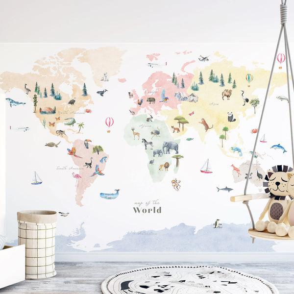 Wall decal colorful world map nursery room