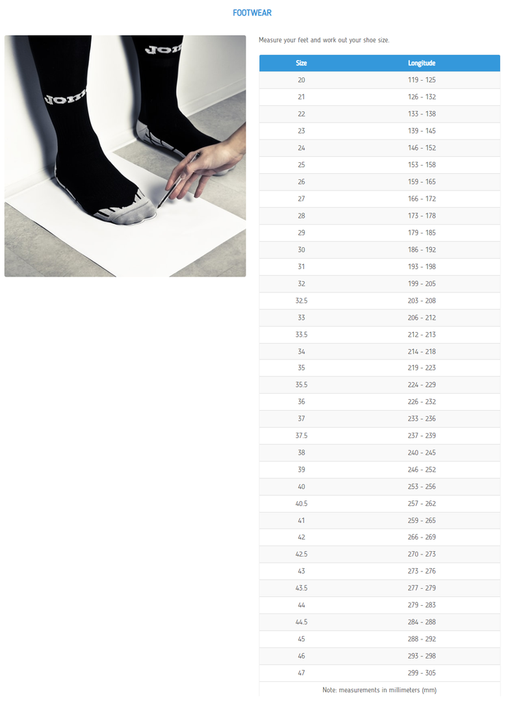 Joma Footwear Shoes Sizing Chart, Joma Footwear Shoes Size Chart