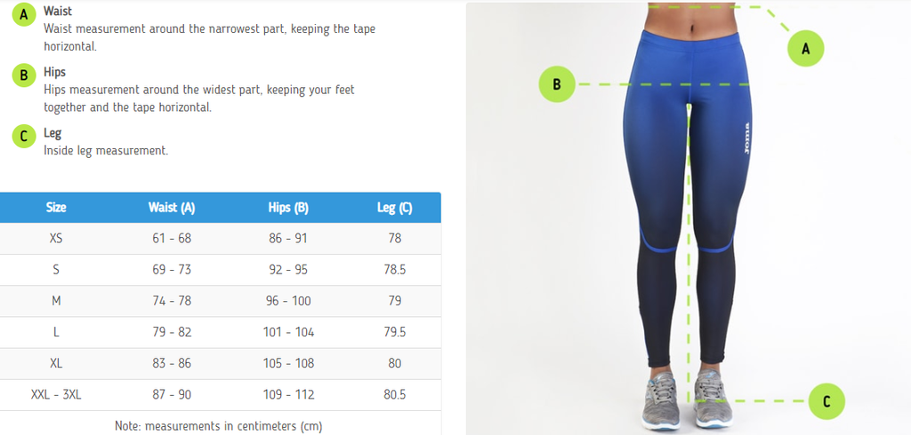 Joma Women's Bottoms Sizing Chart