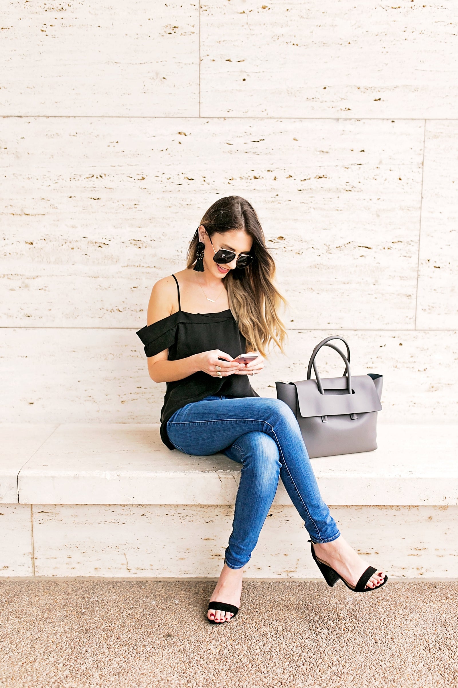 OPEN-SHOULDER BLOUSE + HIELEVEN BAG by @_megankristine