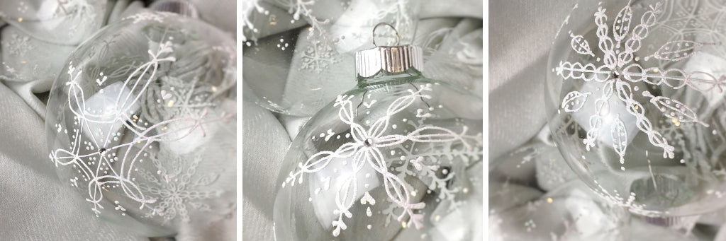snowflake ornaments hand painted on clear glass