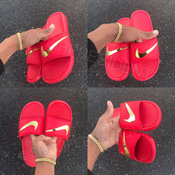 nike benassi purple and gold