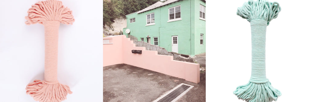 Modern Macrame August Knot Along + Bermuda Buildings + Peach 4mm String + Mint 4mm String