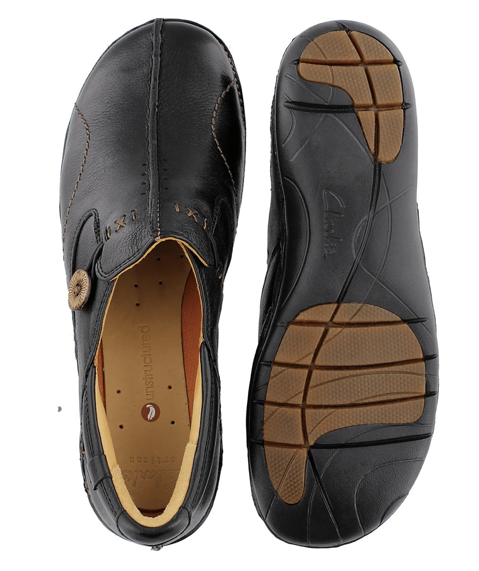 un loop black leather shoes