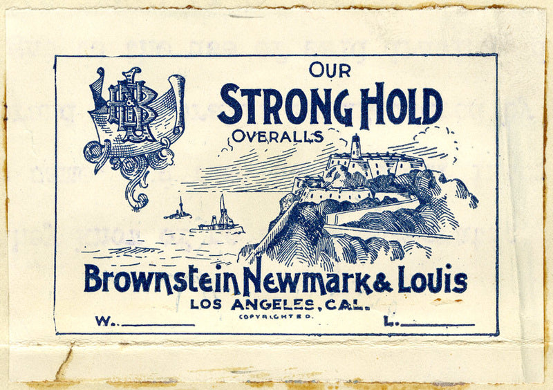 The Stronghold Brownstein Newmark & Louis Overalls Label 1897