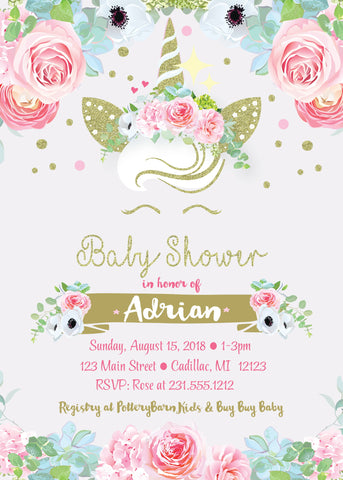 Unicorn Baby Shower Invite