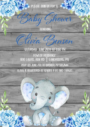 Boy Elephant Baby Shower Invitations
