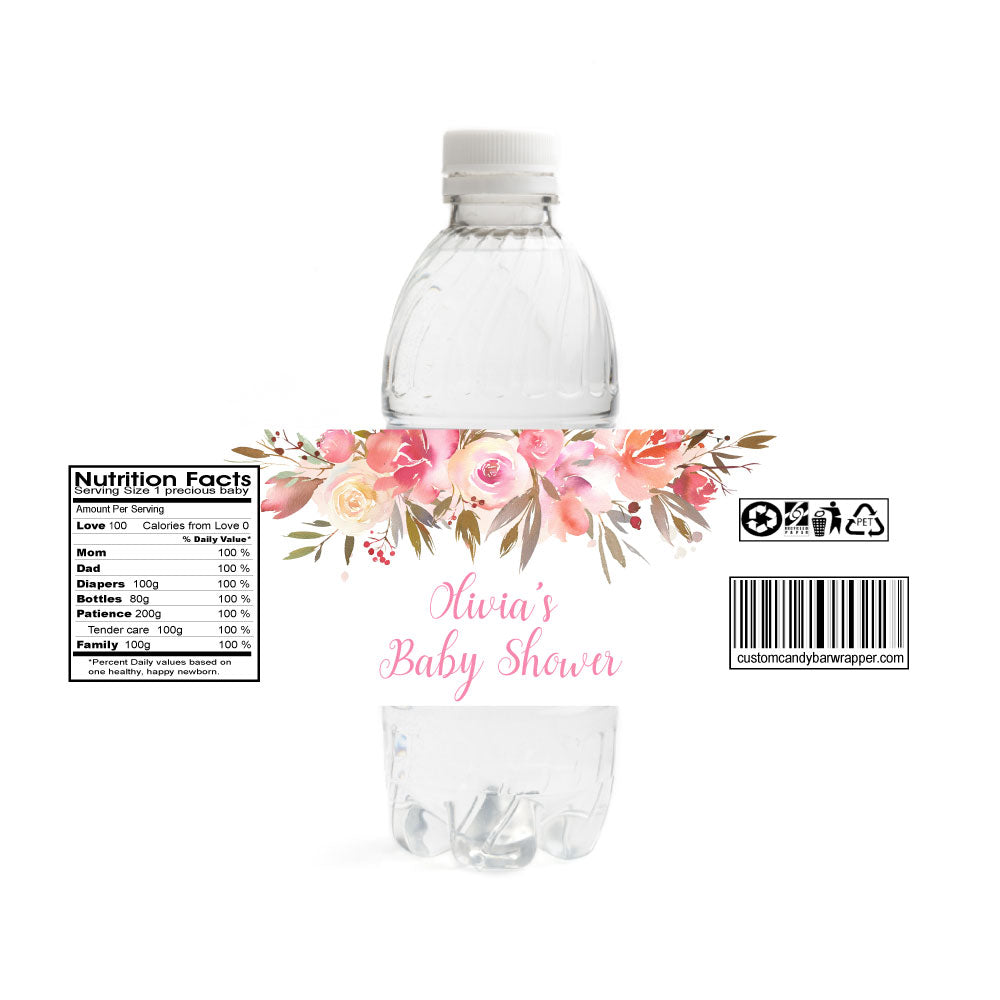Floral Baby Shower Water Bottle Labels Intended For Baby Shower Water Bottle Labels Template