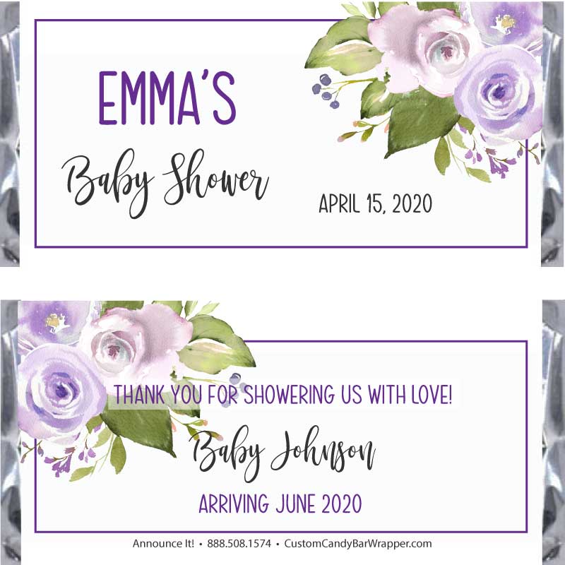 Floral Purple Baby Shower Candy Bar Wrappers - Announce It!