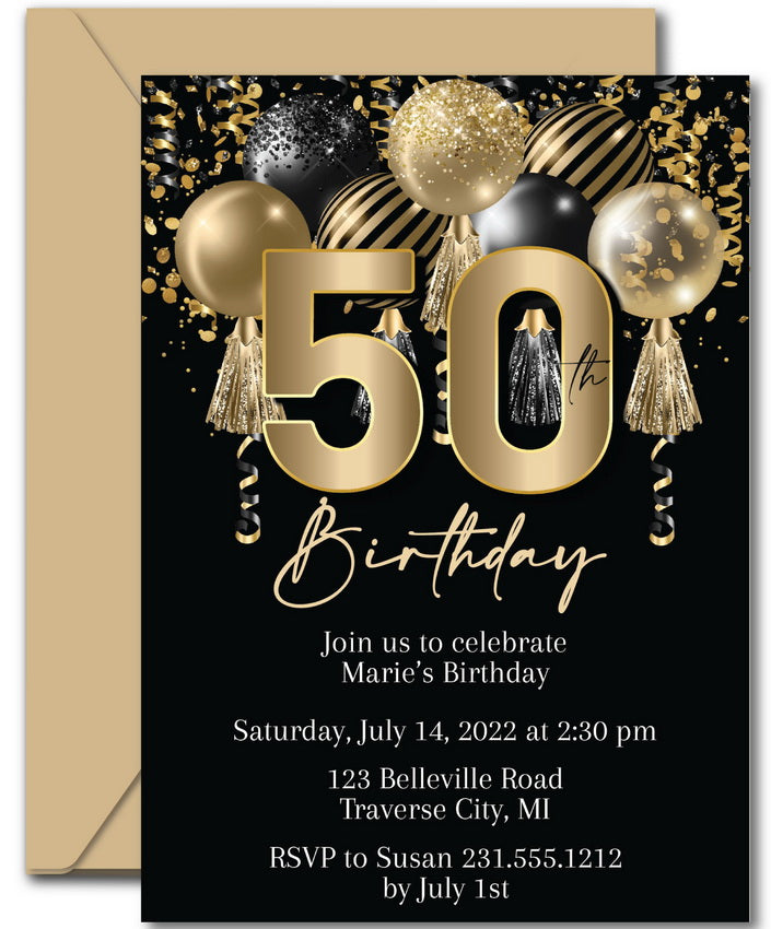 Vooraf oriëntatie activering Balloons 50th Birthday Invitation Template - Announce It!