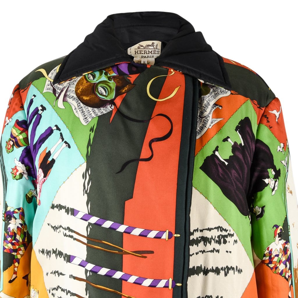 Hermes Jacket Carnavale de Venise Reversible Wadded Silk Print Vintage 36 /  6