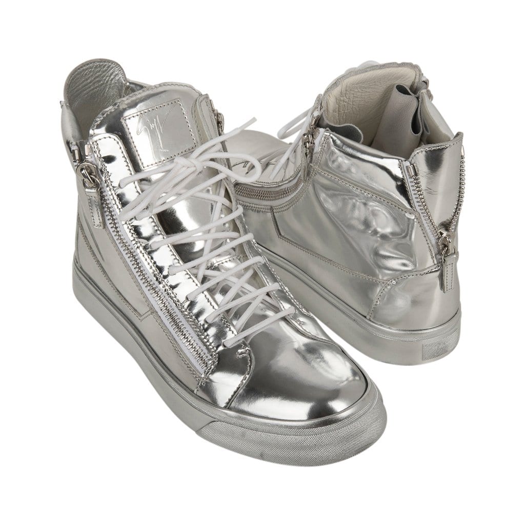 Giuseppe Zanotti Men's Silver Mirror High Top Sneakers 43 / Mightychic