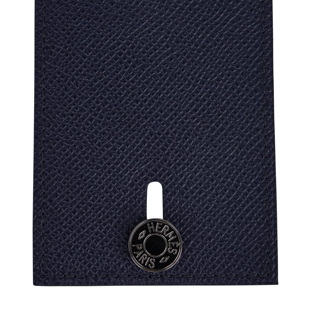 Hermes Diabolo Card Holder For One Card Navy Epsom Siding Clou de Selle New