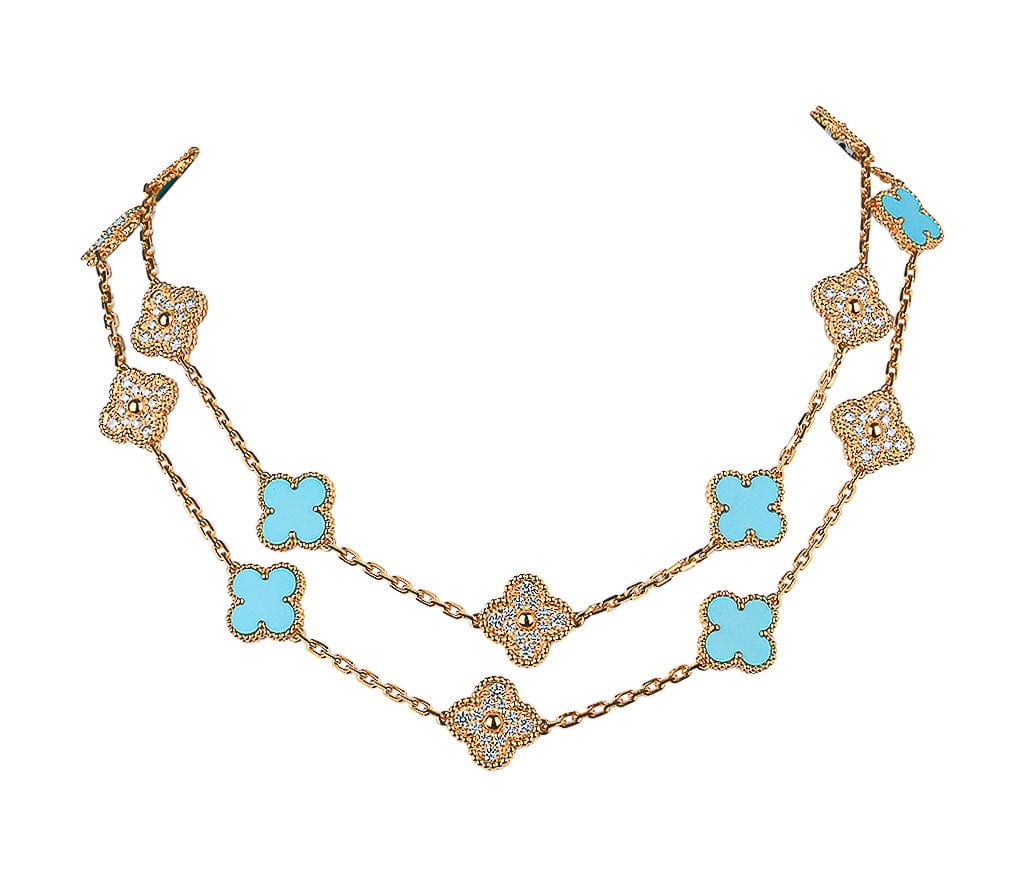 Noordoosten Vochtig Ondergedompeld Van Cleef & Arpels Vintage Alhambra Diamond / Turquoise 20 Motif Neckl –  Mightychic