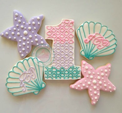 Mermaid Cookies, Teal, Lavender, and Pink