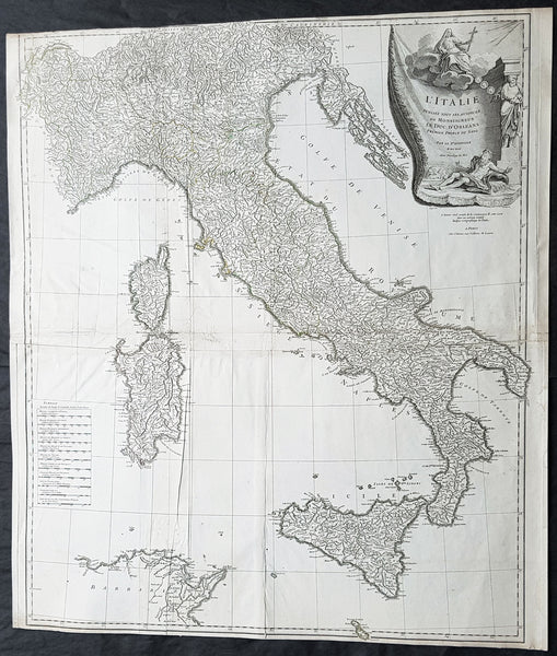 1743 D Anville Ca Coypel Large Antique Map Of Italy Sicily