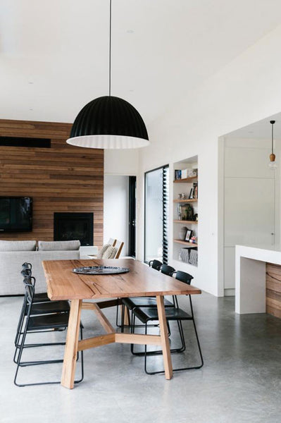 Otway dining table in a contemporary Australian home setting with black chairs