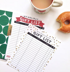Holiday gift list note pad with donut and coffee