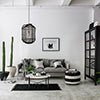 A monochrome living room