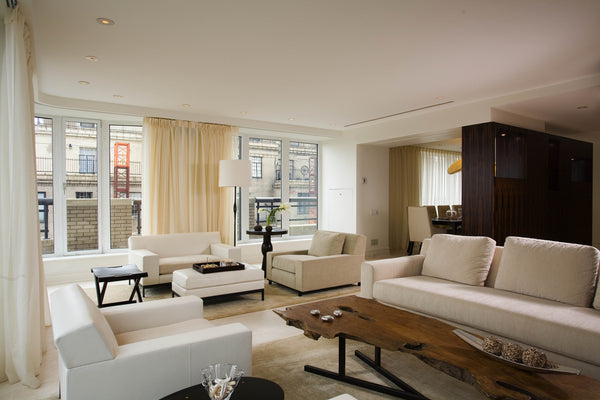 Living room with vertically sliced trunk coffee table