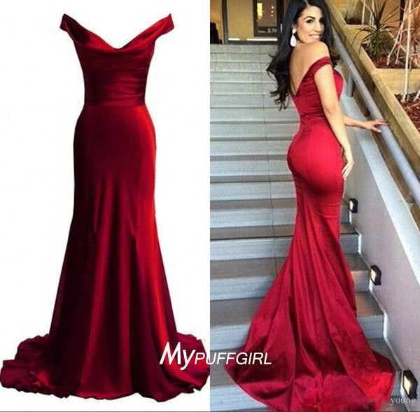 red satin mermaid prom dress