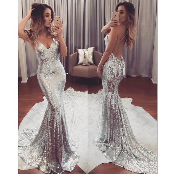 silver glitter formal dress